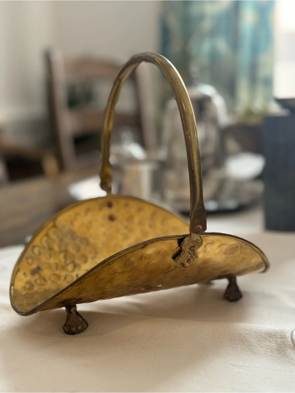 Vintage Hammered Brass Log Basket Decor